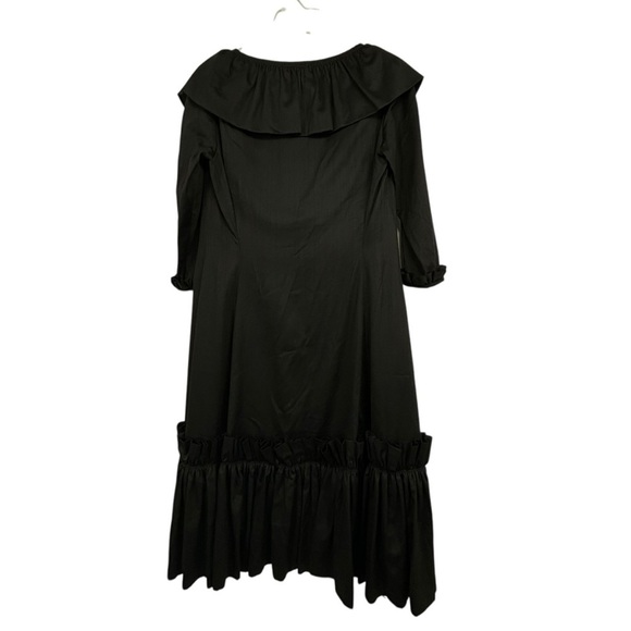 1950s Vintage Black Ruffle Midi Dress Handmade by Saks Fifth Avenue Seamstress - Picture 9 of 10